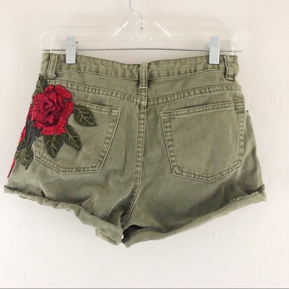 Jella C Floral Jean Shorts Olive Green - Picture 2 of 8